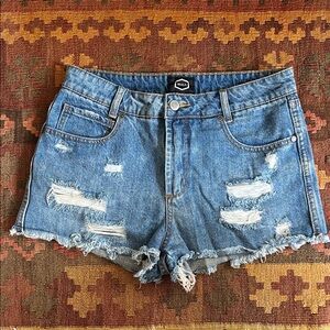 RVCA Women's Blue Distressed Jean Shorts